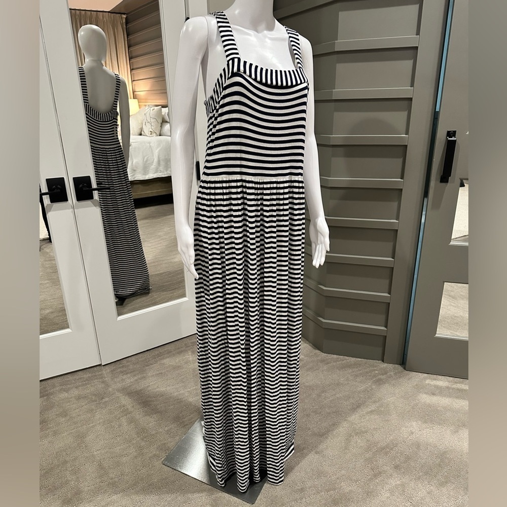 LOFT Navy and White Striped Maxi Dress